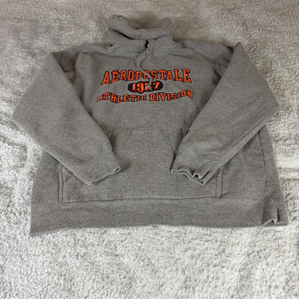 Aeropostale Mens Hoodie Large Gray Athletic Division 1987 Pullover Sweatshirt